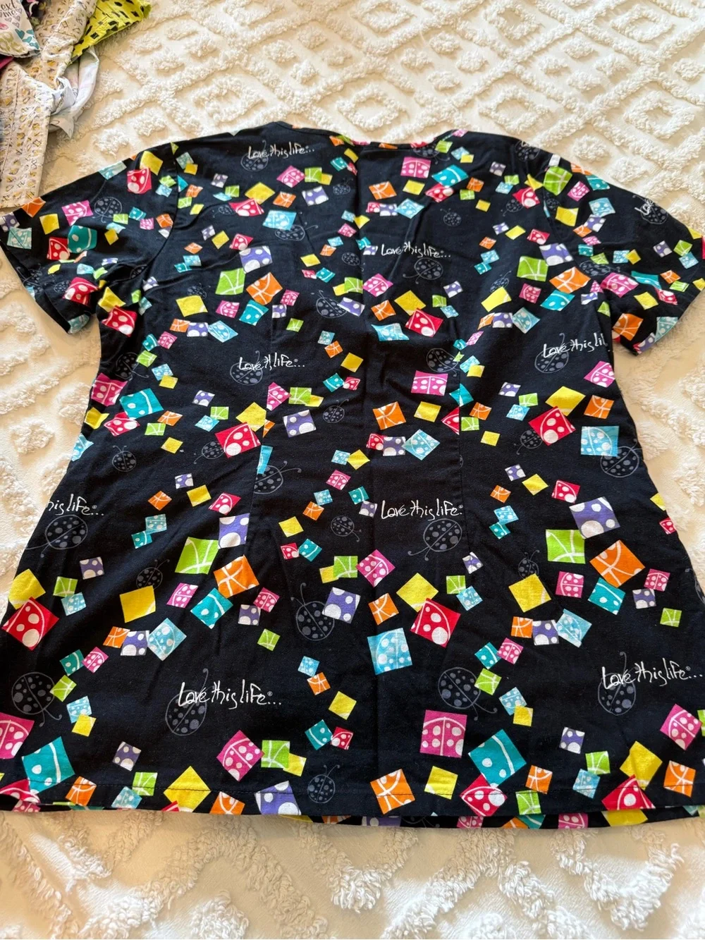 Women’s Black Scrub topwith Colorful Dice Print - Unbranded - Picture 2 of 5